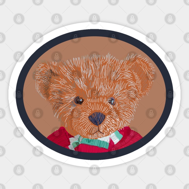 Vintage Retro Teddy Portrait Line Sticker by ellenhenryart